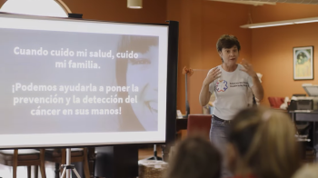 A SEMM community health worker delivering an education session.