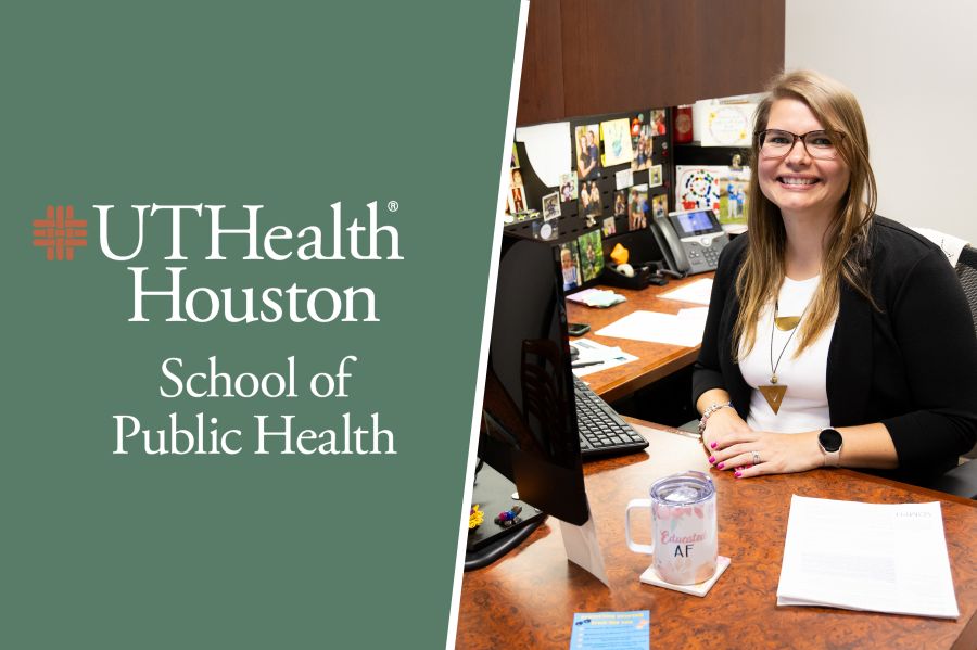 Robyn Stassen, DrPH, sits at her desk at UTSA, where she is a lecturer.