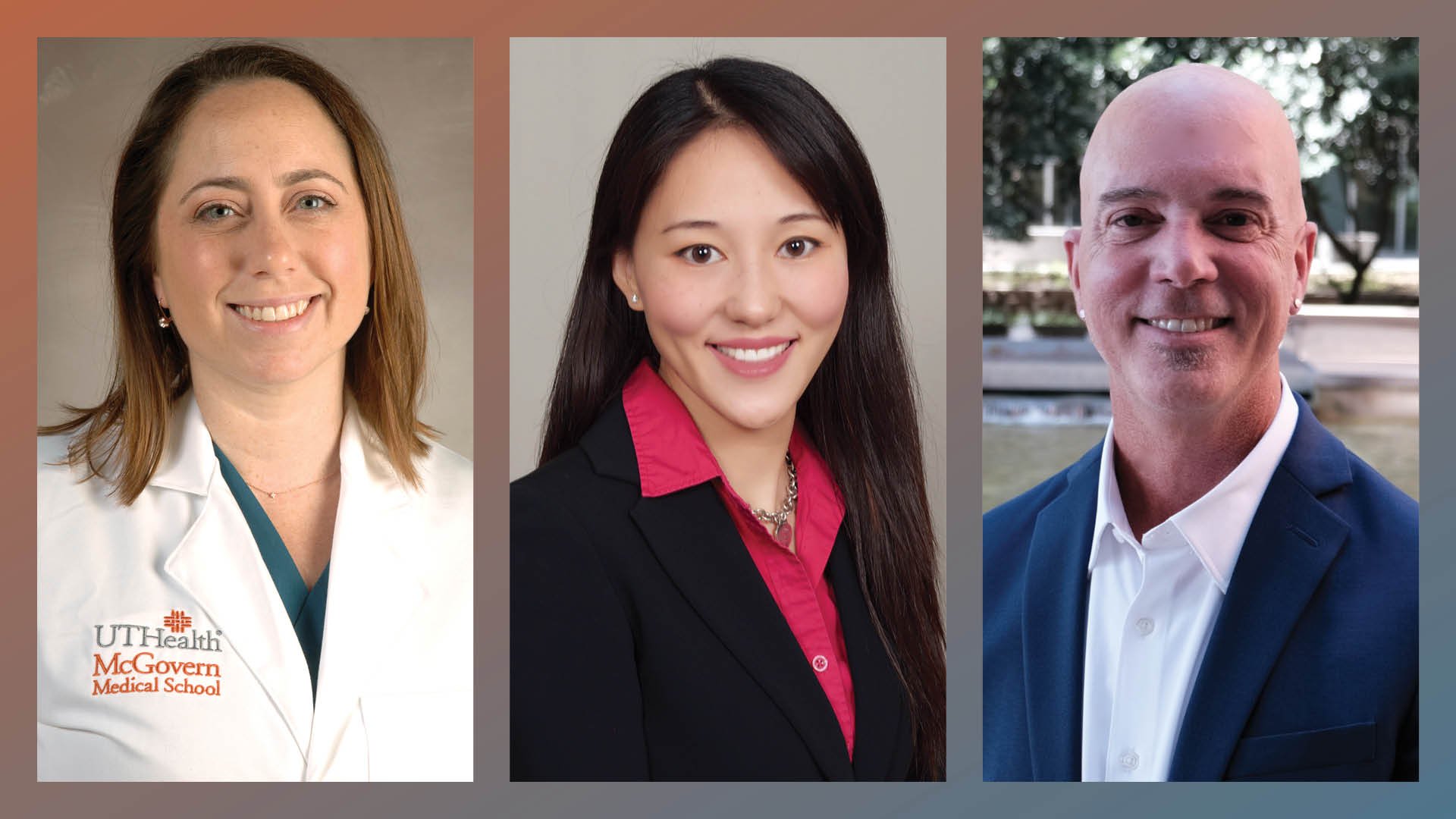 Headshots of Hilary Fairbrother, Peggy Hsieh, and J. Michael Wilkerson.